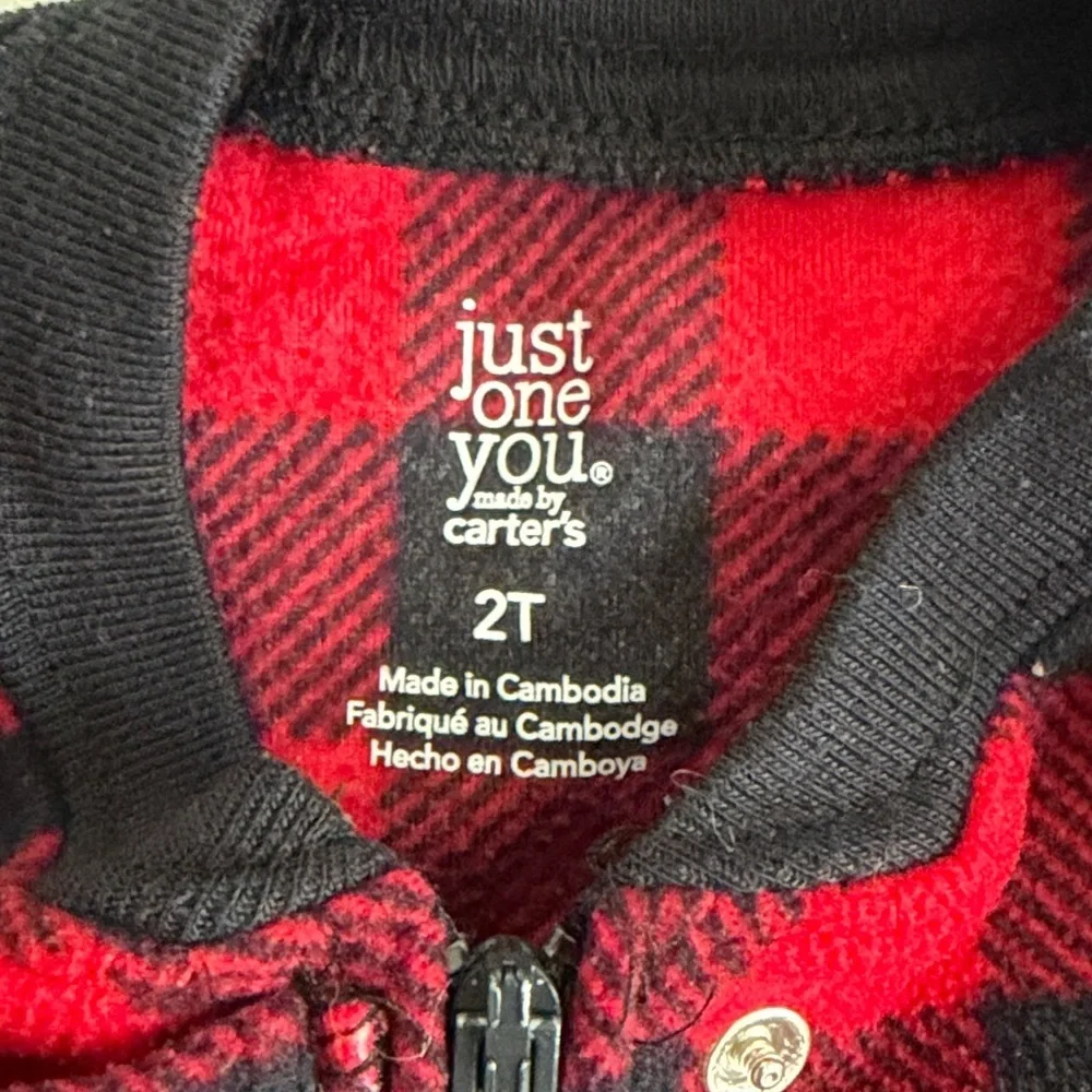 Carter's Red and Black Plaid Moose Footie size 2T